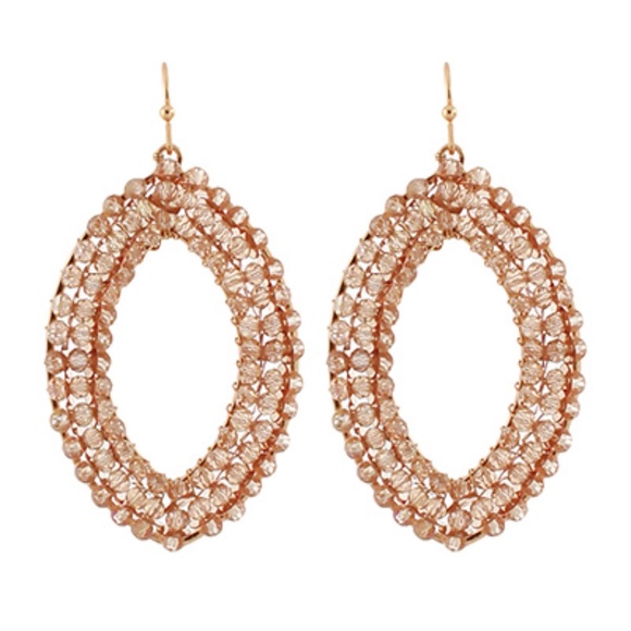 Beads Glass Stone OPen Oval Earrings